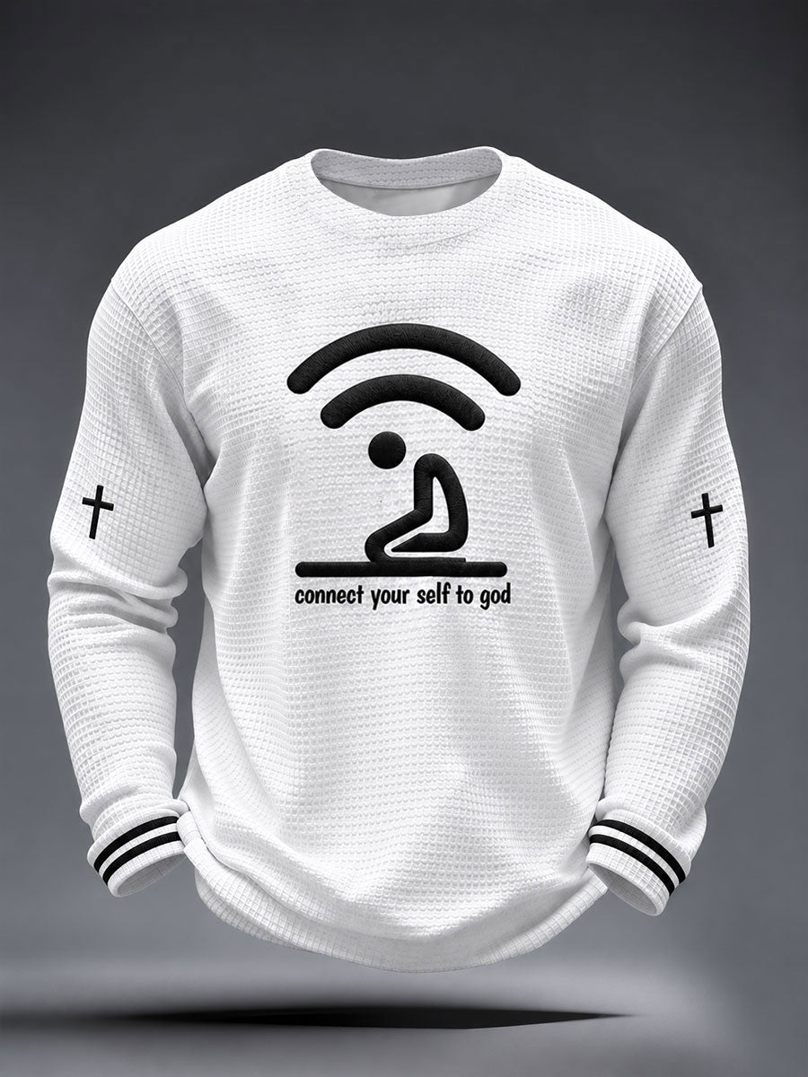 Men's Connect Yourself To God Faith Casual Waffle Long Sleeve T-Shirt