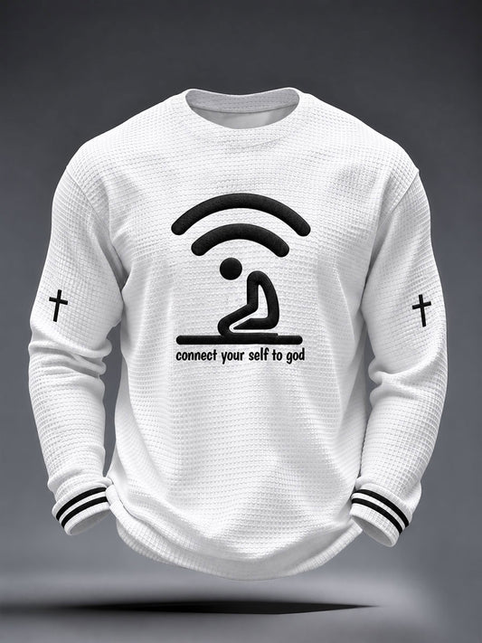 Men's Connect Yourself To God Faith Casual Waffle Long Sleeve T-Shirt