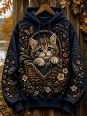 Women's Autumn Cute Cat Art Drawstring Hoodie
