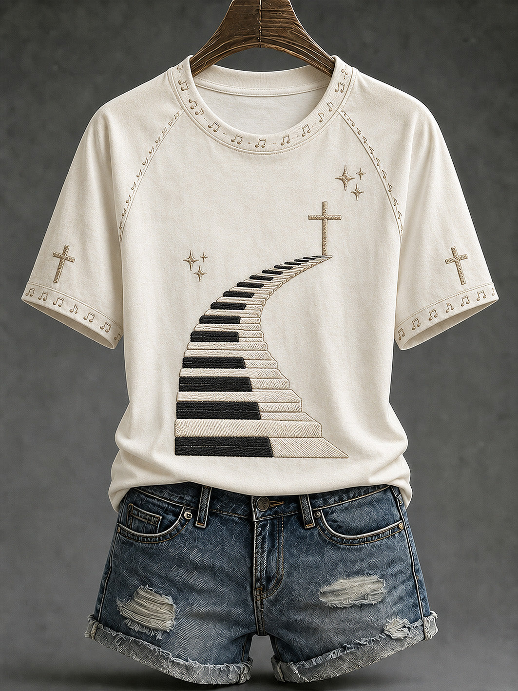 Women's Faith Theme Music Elements Pattern Design Casual  Short Sleeve T-shirt