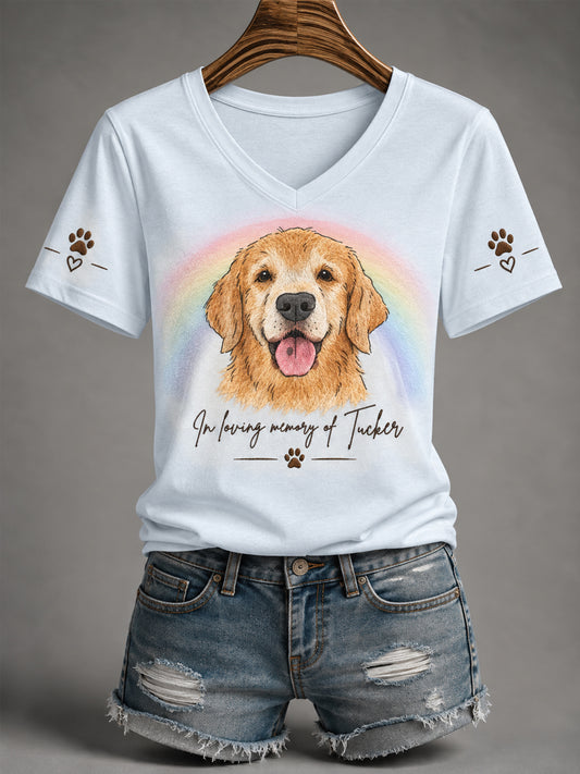 Women's Forever In Our Hearts Run Free Tucker Dog Lovers V-Neck Tee