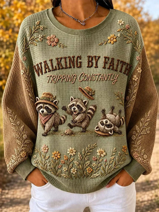 Women's Walking By Faith Tripping Constantly  Waffle Top