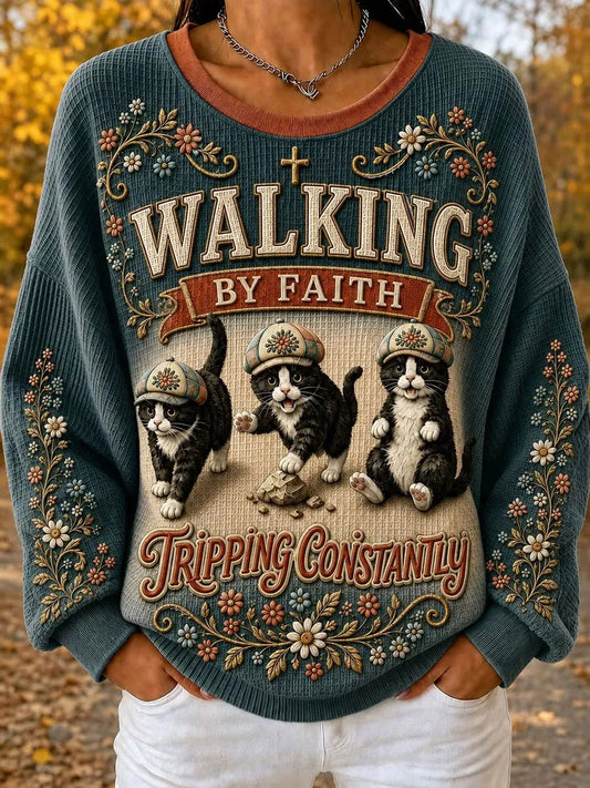 Women's Walking By Faith Tripping Constantly  Waffle Top