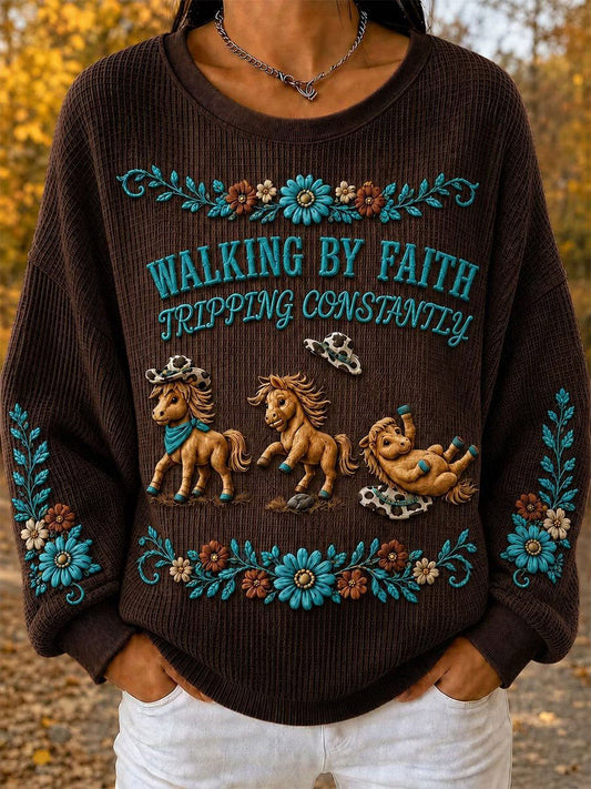 Women's Waking By Faith Tripping Constantly  Waffle Top