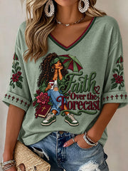 Women's "faith over the forecast" V-neck T-shirts