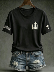 Women's Faith Theme Music Elements Pattern Design Casual  Short Sleeve T-shirt