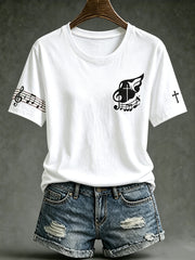 Women's Faith Theme Music Elements Pattern Design Casual  Short Sleeve T-shirt
