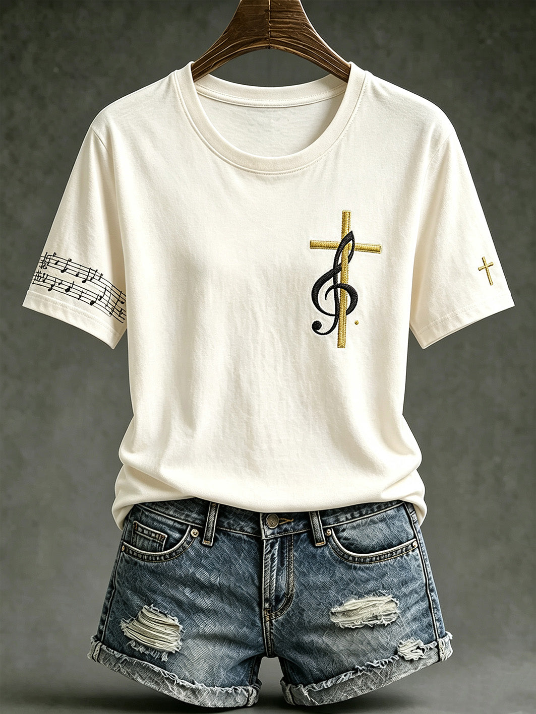Women's Faith Theme Music Elements Pattern Design Casual  Short Sleeve T-shirt