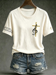 Women's Faith Theme Music Elements Pattern Design Casual  Short Sleeve T-shirt