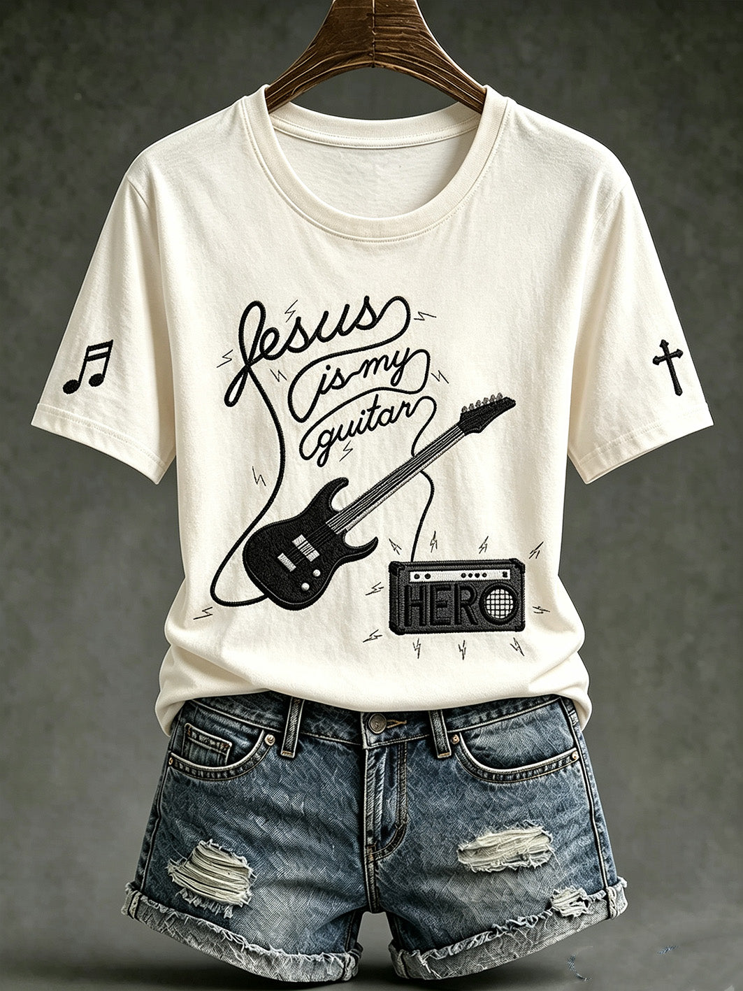 Women's Faith Theme Music Elements Pattern Design Casual  Short Sleeve T-shirt