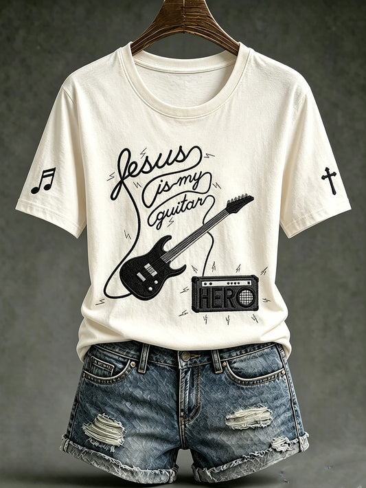 Women's Faith Theme Music Elements Pattern Design Casual  Short Sleeve T-shirt