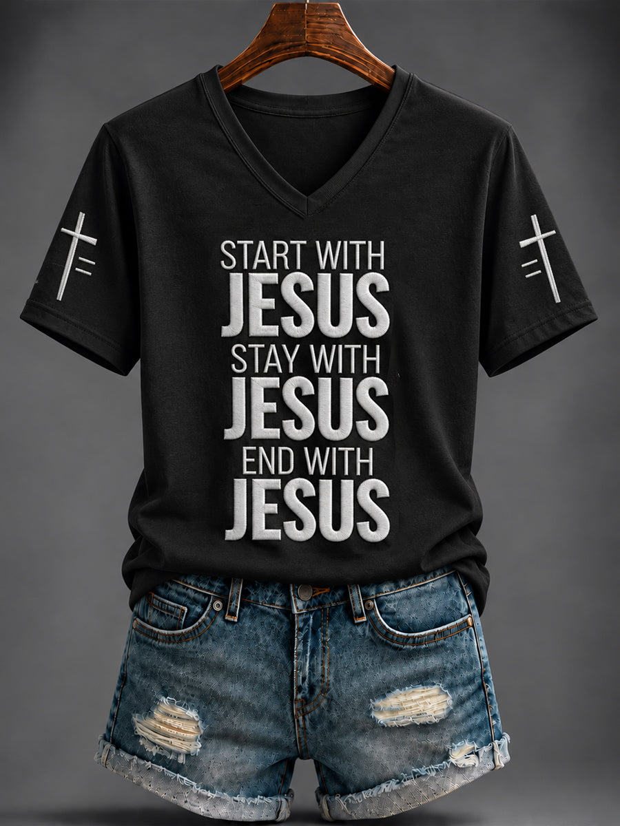 Women's Faith Printed V-neck T-shirt