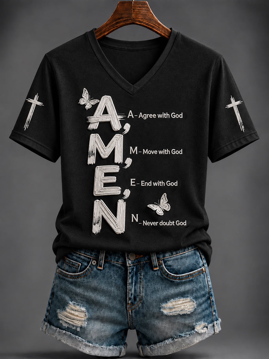 Women's Faith Printed V-neck T-shirt
