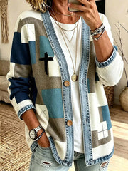 Women's Faith-Themed Patchwork Art Cardigan