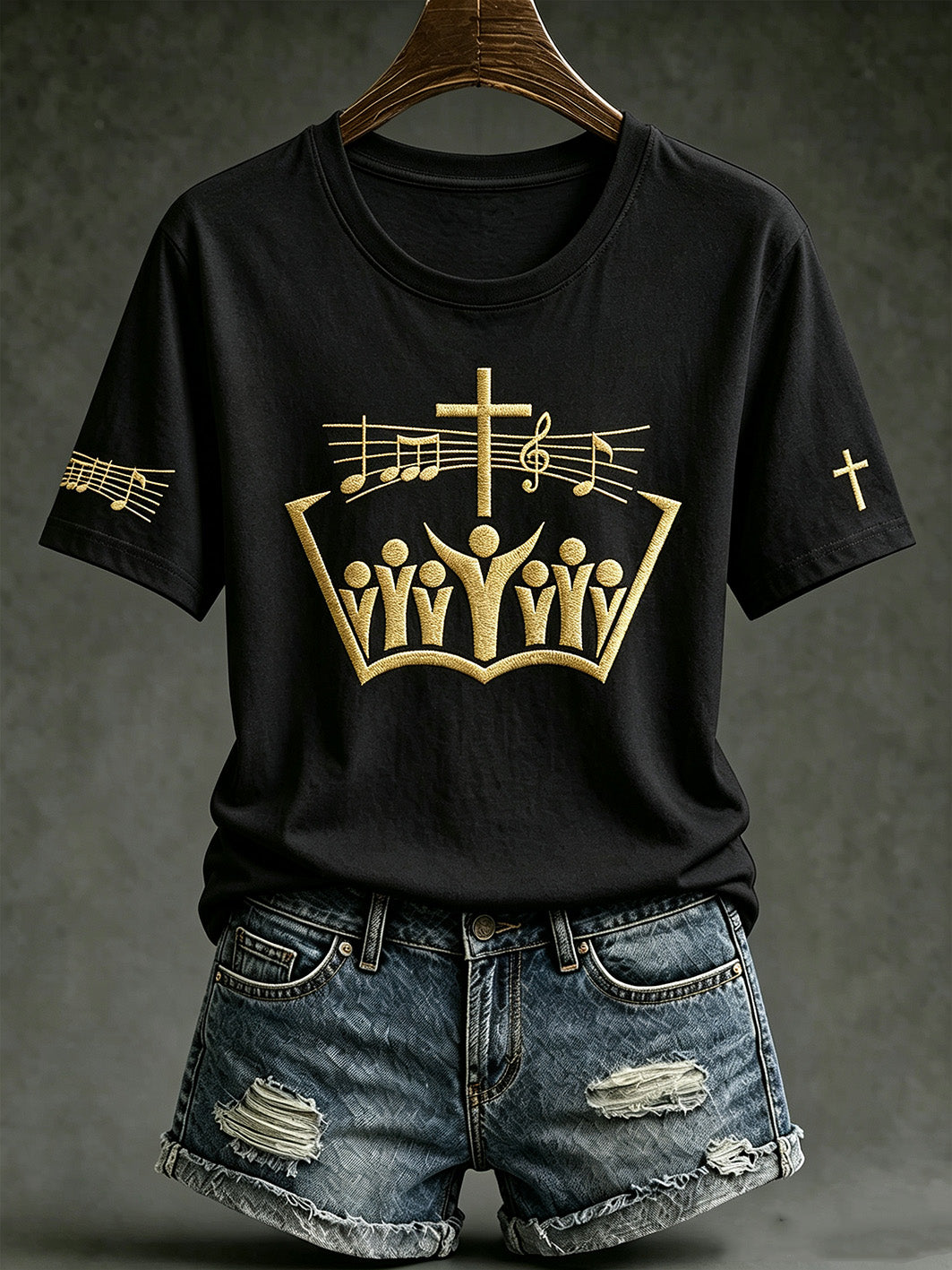 Women's Faith Theme Music Elements Pattern Design Casual  Short Sleeve T-shirt