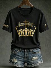 Women's Faith Theme Music Elements Pattern Design Casual  Short Sleeve T-shirt