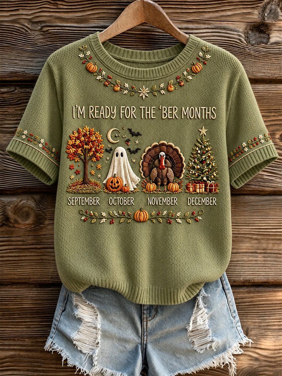 Women's Vintage I'm Ready For The 'ber Months Print Short-sleeved T-shirt