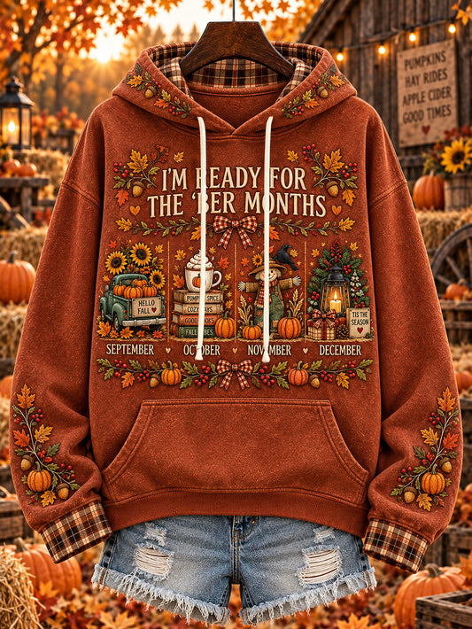 Women's autumn and winter theme pattern design casual hoodie