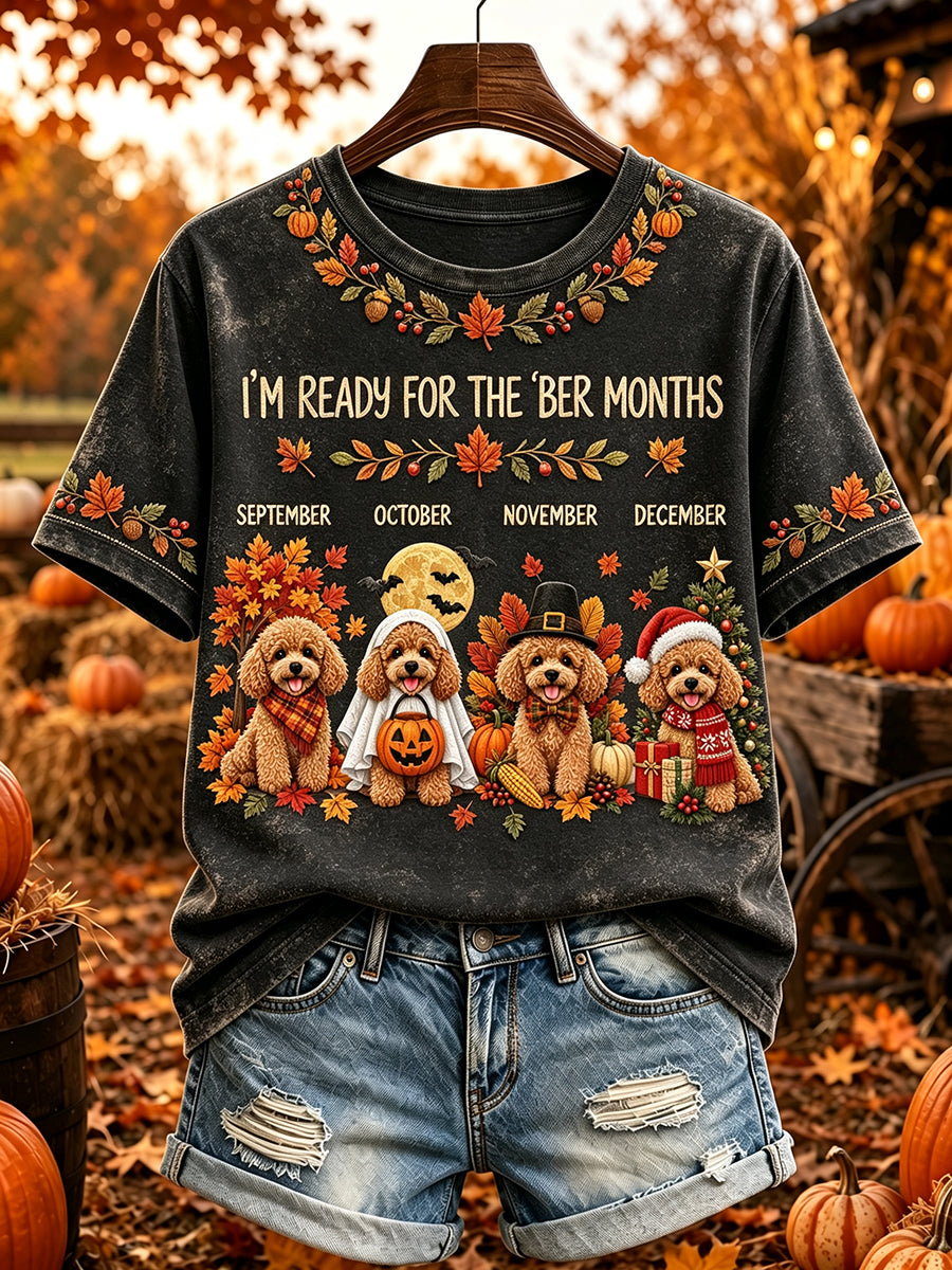 Women's I'm Ready For The 'ber Months Cute Poodle Print Short-sleeved T-shirt