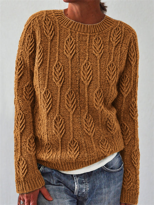 Women's Fall Leaves Inspired Crochet Art Print crew neck sweater
