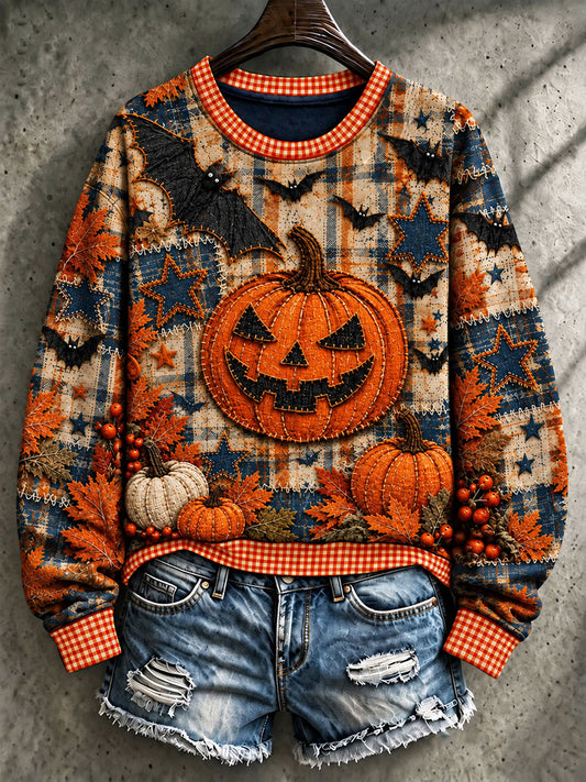 Women's Autumn Maple Leaf Pumpkin Regular Sweatshirt