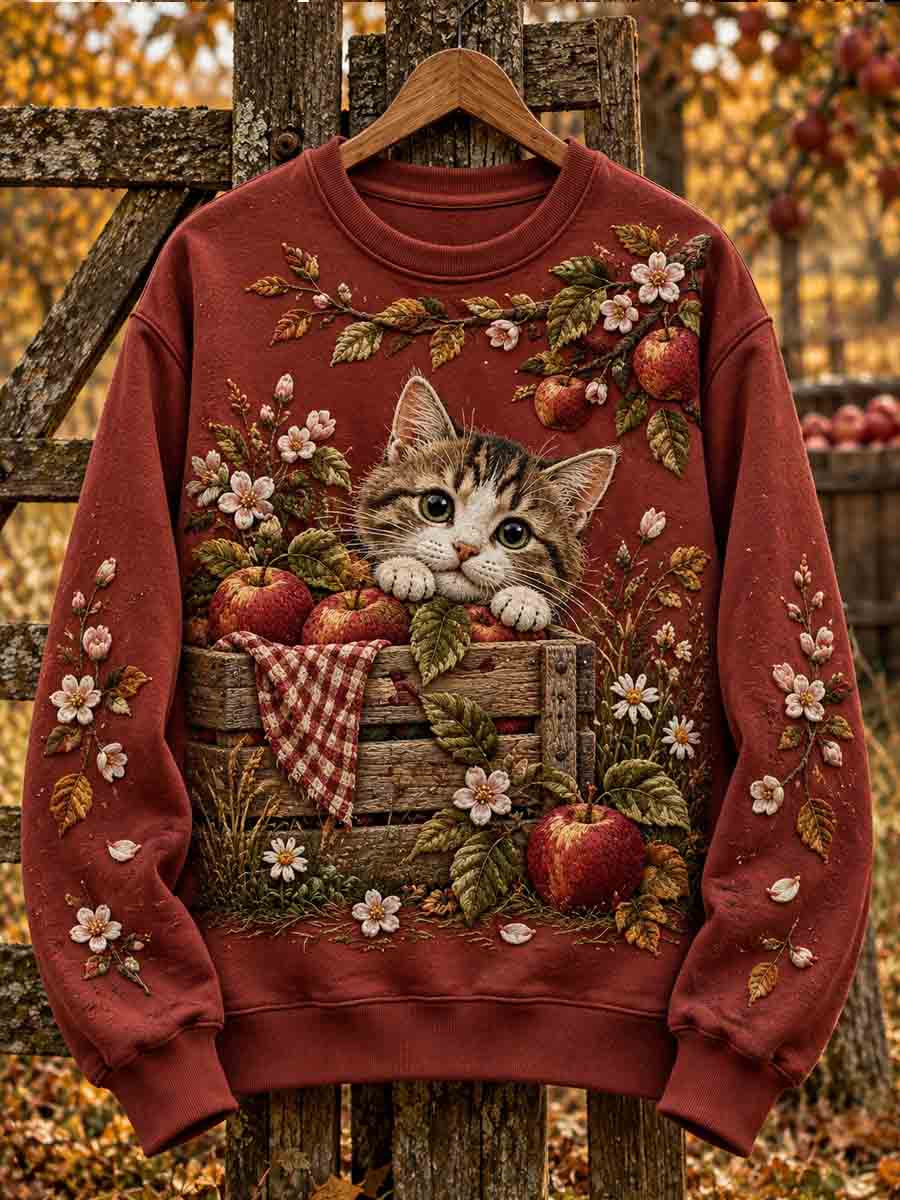 Women's Autumn Cute Cat Art Regular Sweatshirt