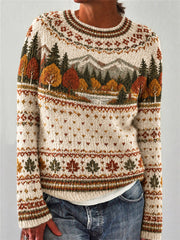 Women's Autumn Landscape Pattern Design Leisure Long-sleeved Sweater