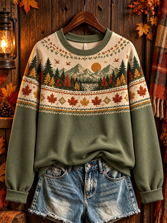 Women's Autumn Landscape Pattern Design Leisure Sweatshirt