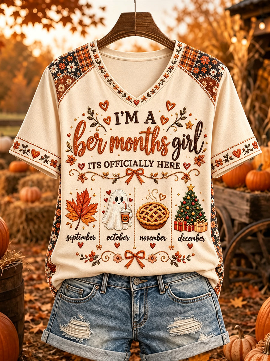 Women's Vintage I'm A 'ber Months Girl Print Cozy Short-sleeved T-shirt