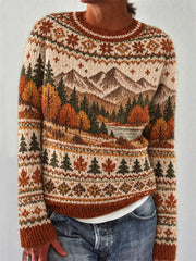 Women's Autumn Landscape Pattern Design Leisure Long-sleeved Sweater
