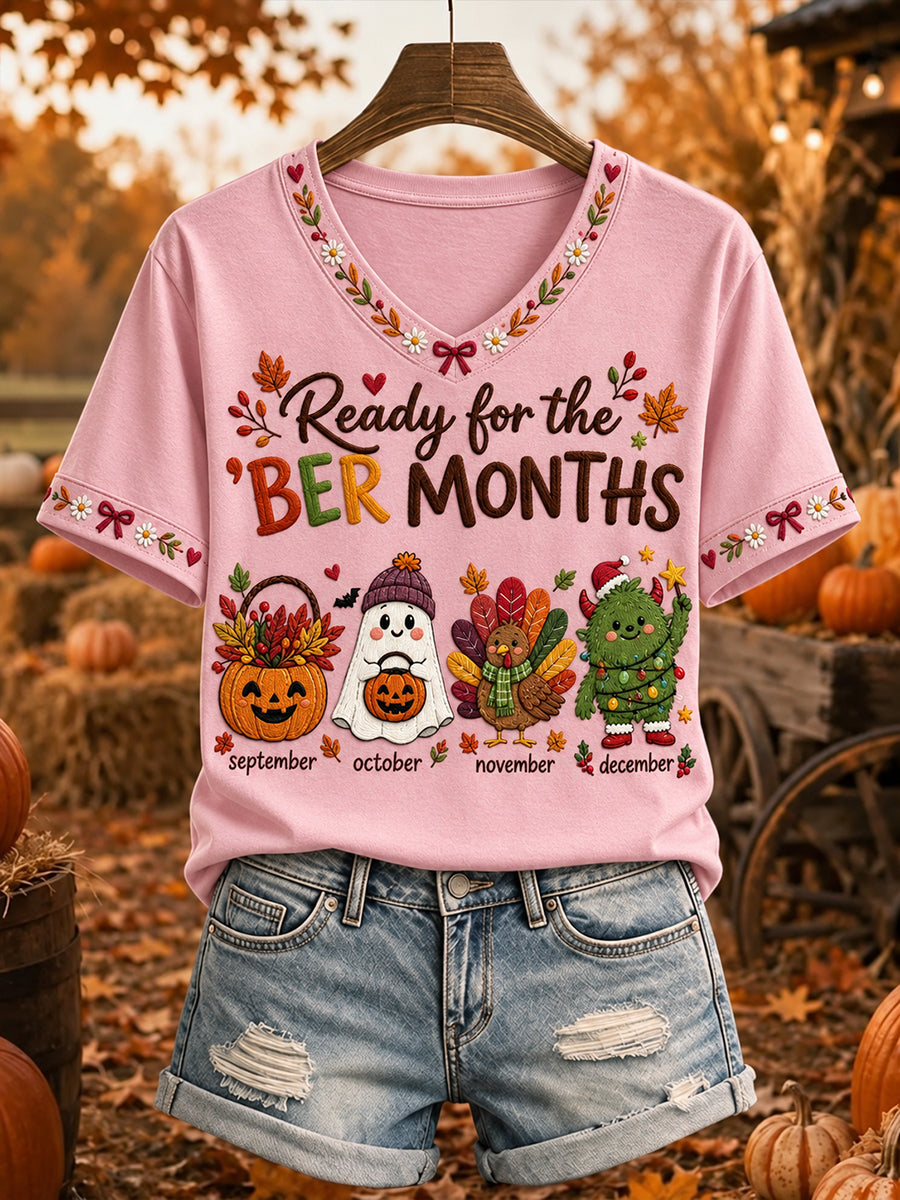 Women's Vintage I'm Ready For The 'ber Months Print Comfy Short-sleeved T-shirt