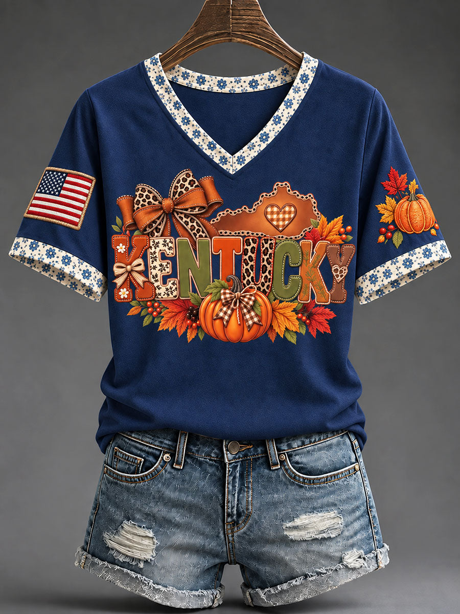 Women's Kentucky Fall Pumpkin Casual T-shirt