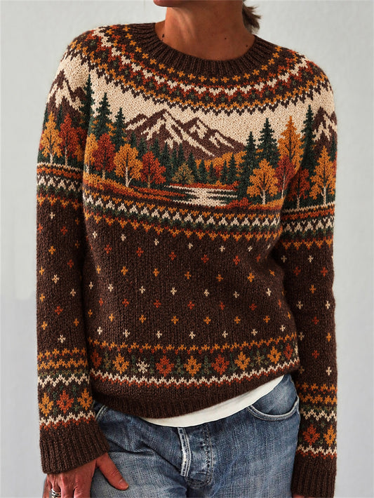 Women's Autumn Landscape Pattern Design Leisure Long-sleeved Sweater