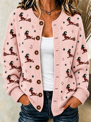 Women's Halloween Witch Dachshund Art Cardigan