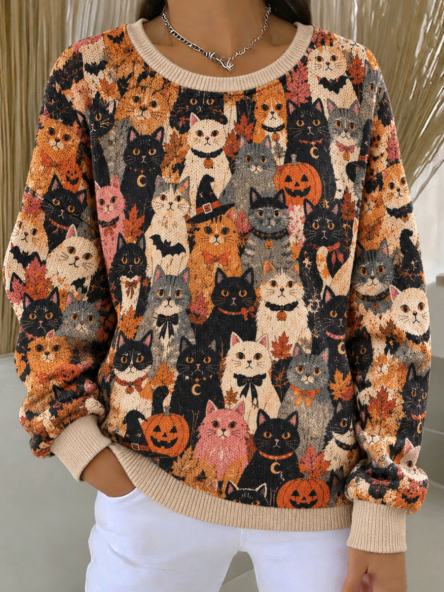 Women's Halloween Witch Cat  Art Sweater