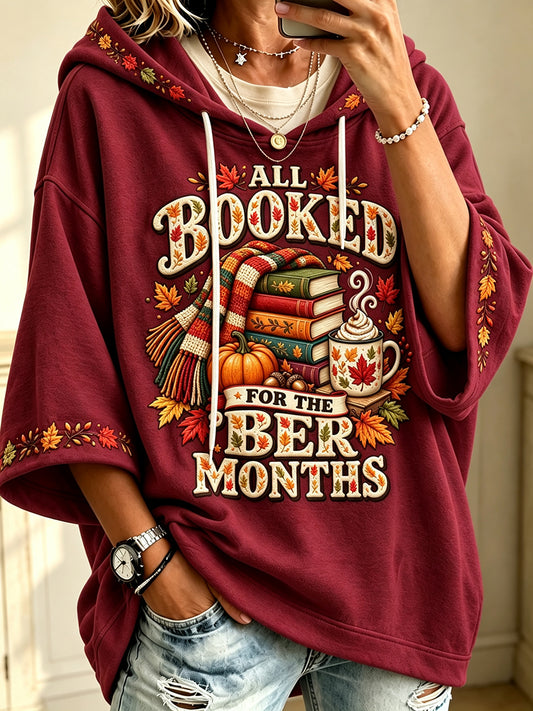 Women's Vintage All Booked For The 'ber Months Print Cozy Hoodie