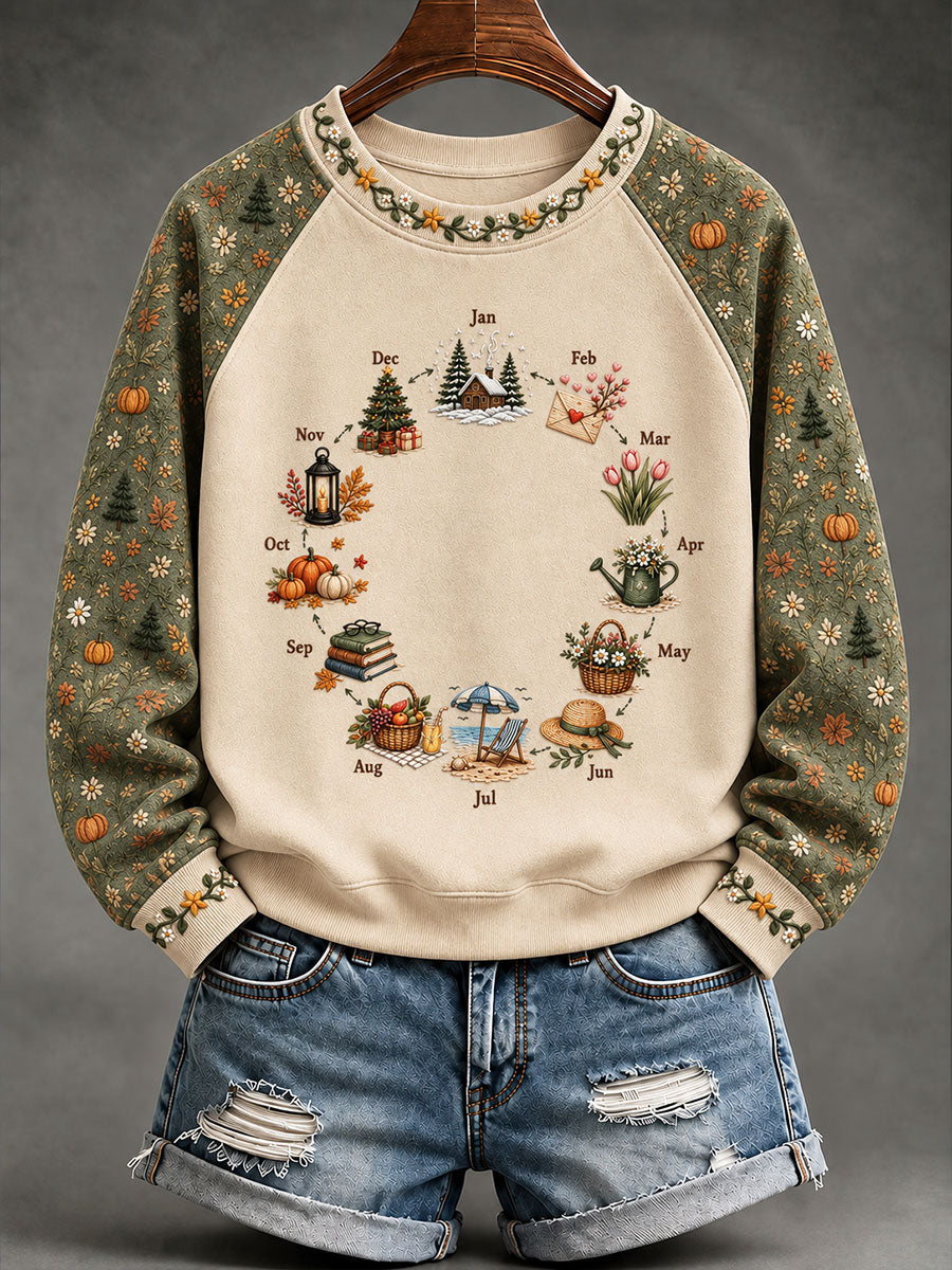 Women's Seasonal & Holiday Casual Raglan Sleeve Sweatshirt With Fun Prints (Autumn/Winter)