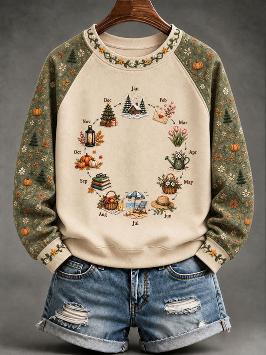 Women's Seasonal & Holiday Casual Raglan Sleeve Sweatshirt With Fun Prints (Autumn/Winter)