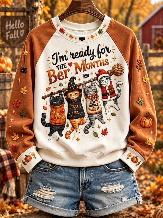 Women's I'm Ready For The 'ber Months Cute Cats Print Cozy Sweatshirt