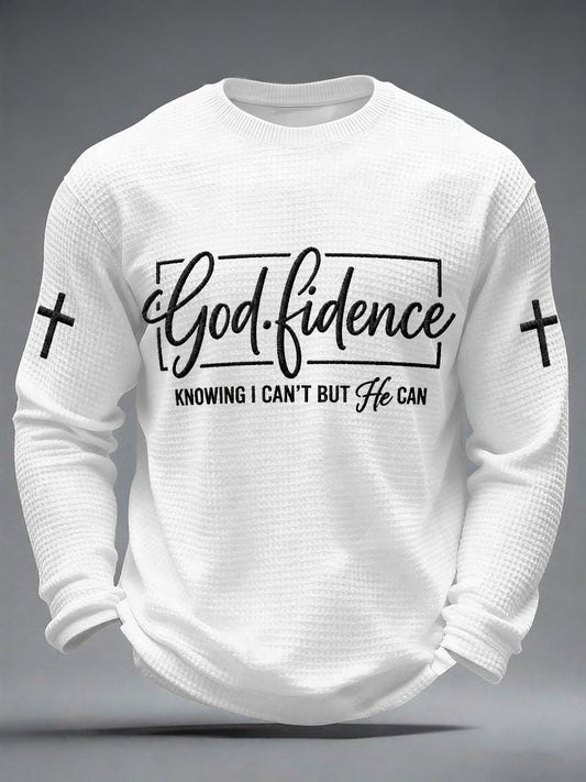 Men's Godfidence Christian Cross Faith Graphic Casual Waffle Long Sleeve T-Shirt