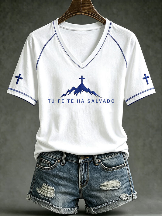 Women's faith theme pattern printed casual short-sleeve T-shirt