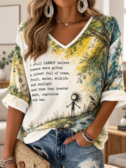 Women's Inspirational Belief Mid-length Sleeves V-Neck T-Shirt