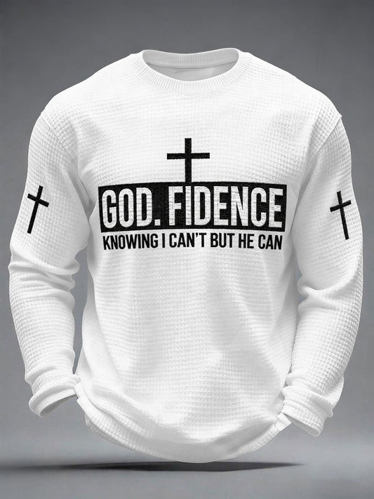 Men's Godfidence Christian Cross Faith Graphic Casual Waffle Long Sleeve T-Shirt