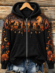 Women's Halloween Witch Cat   Zip-Up Hoodie