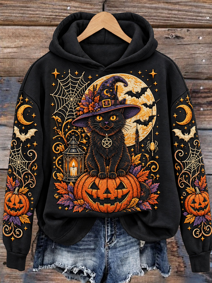 Women's Halloween Witch Cat Regular Sweatshirt