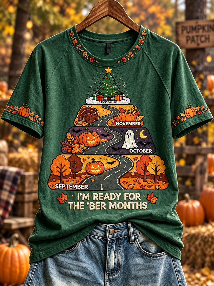 Women's Vintage I'm Ready For The 'ber Months Print Short Sleeve T-shirt