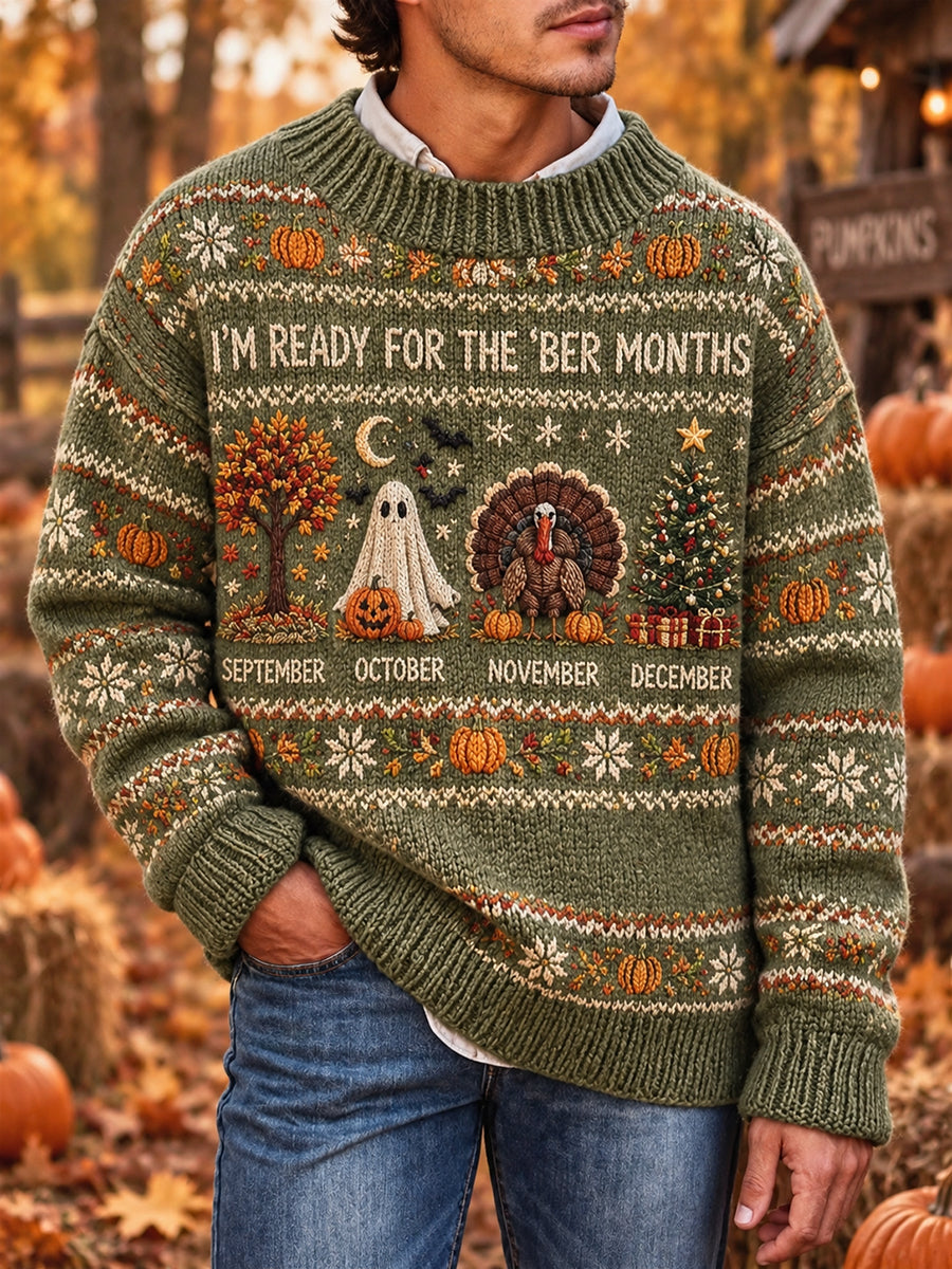 Men's Vintage I'm Ready For The 'ber Months Print Long-sleeved Sweater