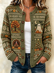 Women's Vintage I'm Ready For The 'ber Months Print Cardigan-Style Knit Jacket