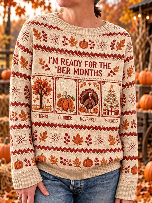 Women's Vintage I'm Ready For The 'ber Months Print Long-sleeved Sweater