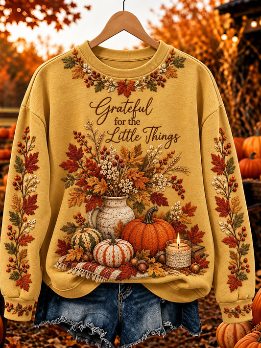 Women's Grateful For The Little Things Fall Print Cozy Sweatshirt